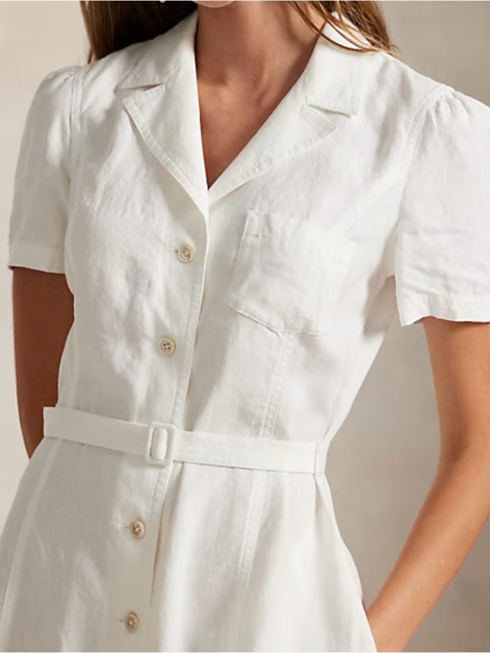 Polo Ralph Lauren Belted Linen A-Line Shirtdress | color: white | size: 2 - Picture 3 of 11